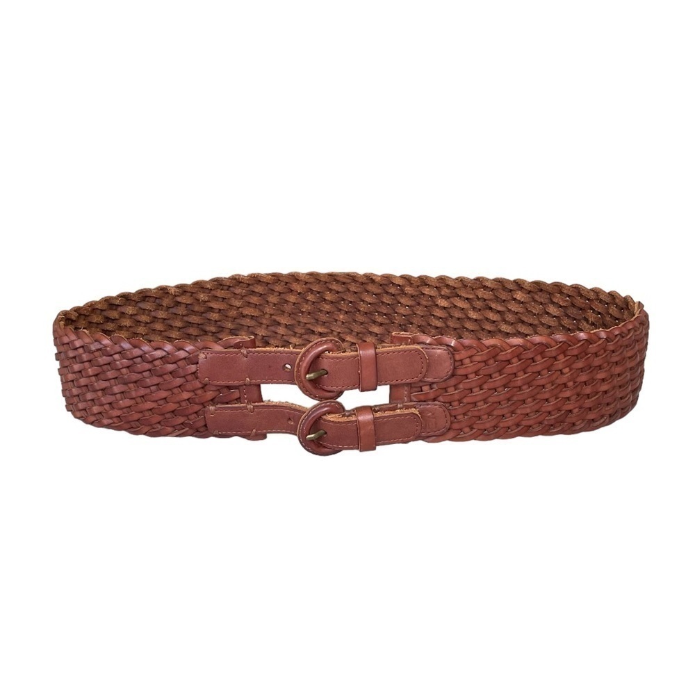 ABWRCROMBIE & FITCH Boho Leather Woven Braided Wide Belt Double Buckle Brown L